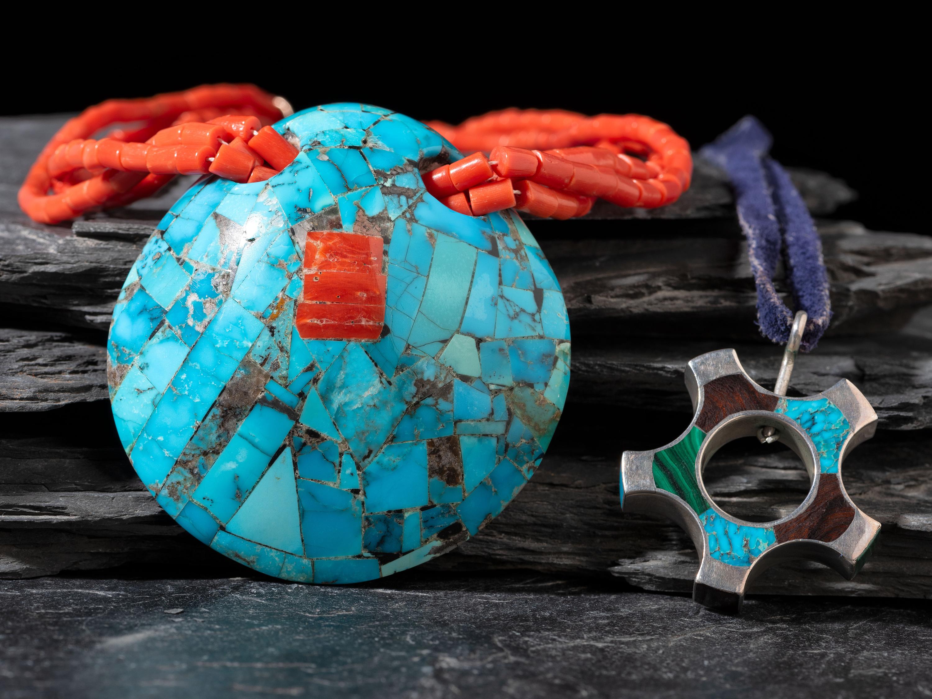 Pueblo Mosaic Inlay Spiny Oyster Shell Necklace, PLUS