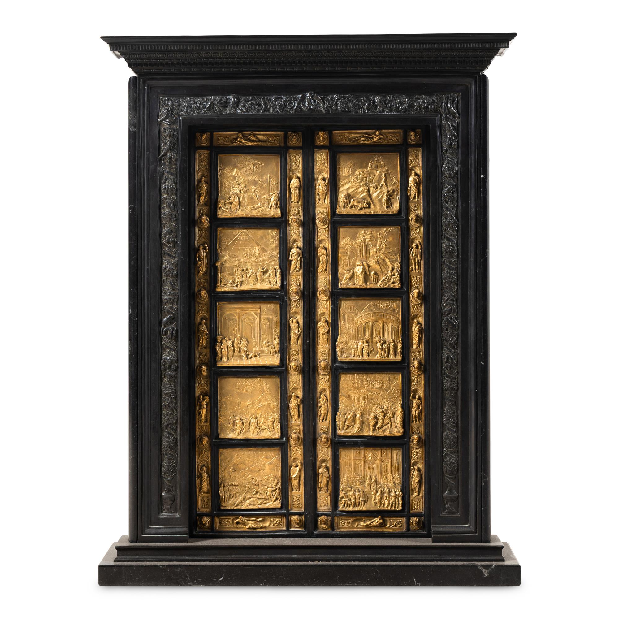 A Patinated and Gilt Bronze Model of the Gates of Paradise