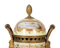 A Pair of Gilt Bronze Mounted Sèvres Style Porcelain Urns