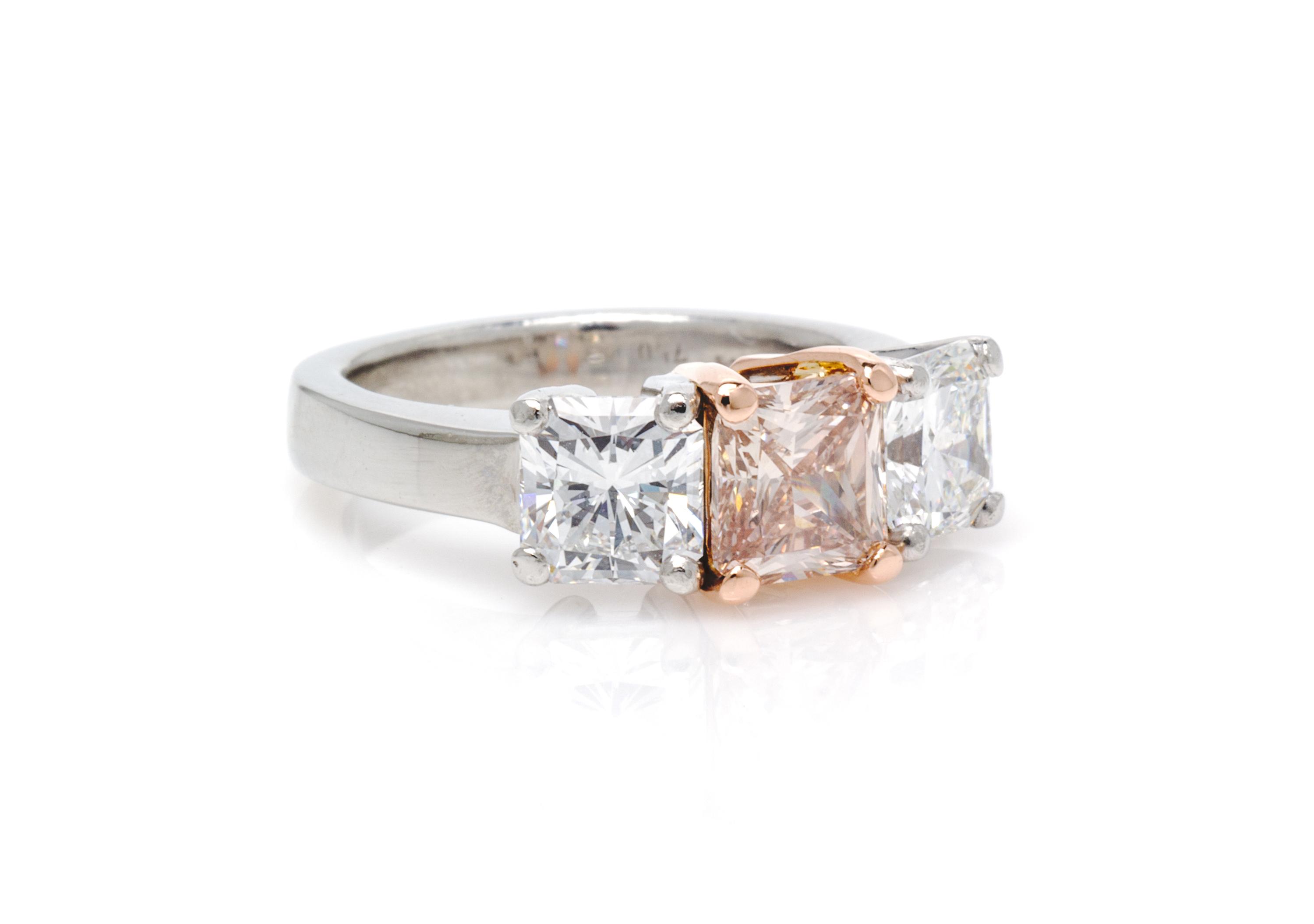 A Platinum, 18 Karat Rose Gold, Fancy Brown-Pink Diamond and Diamond Ring, 5.90 dwts.