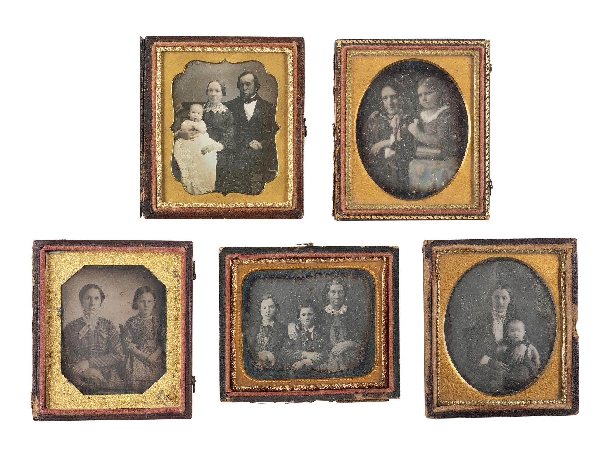[EARLY PHOTOGRAPHY]. 18 sixth plate daguerreotypes featuring parents with children.