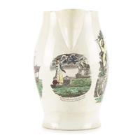 Large transfer-decorated and polychrome enameled creamware presentation jug Liverpool, England, circa 1800