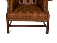 An English Leather-Upholstered Wingback Armchair