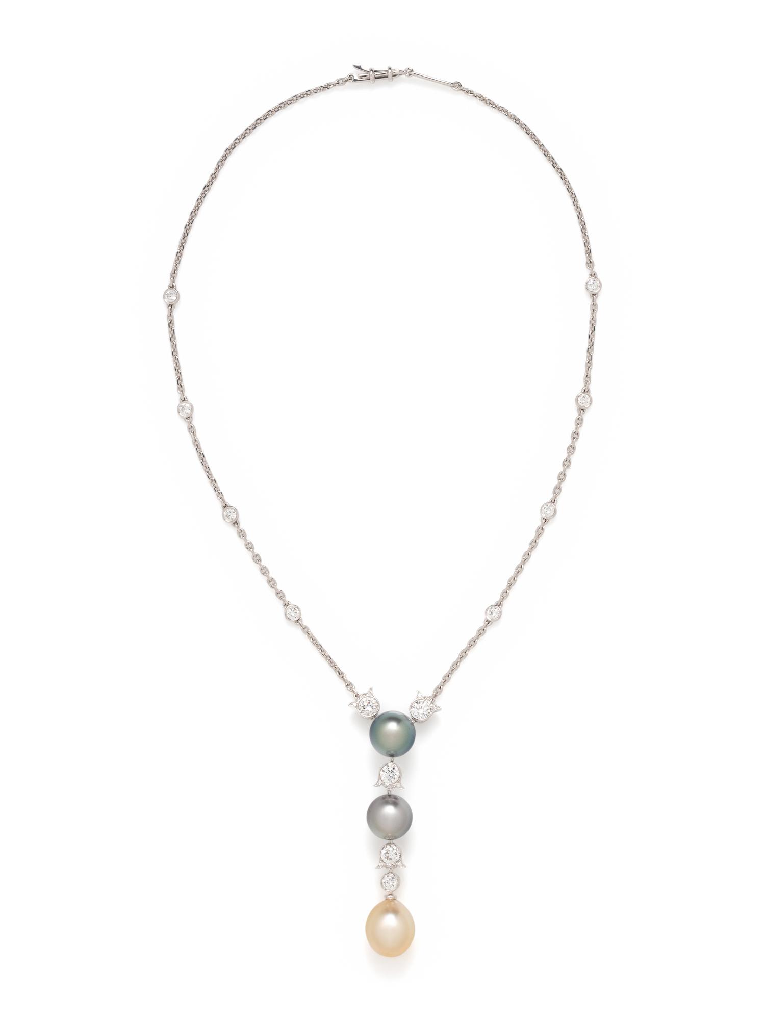 CARTIER, DIAMOND AND MULTICOLOR CULTURED TAHITIAN PEARL LAVALIER