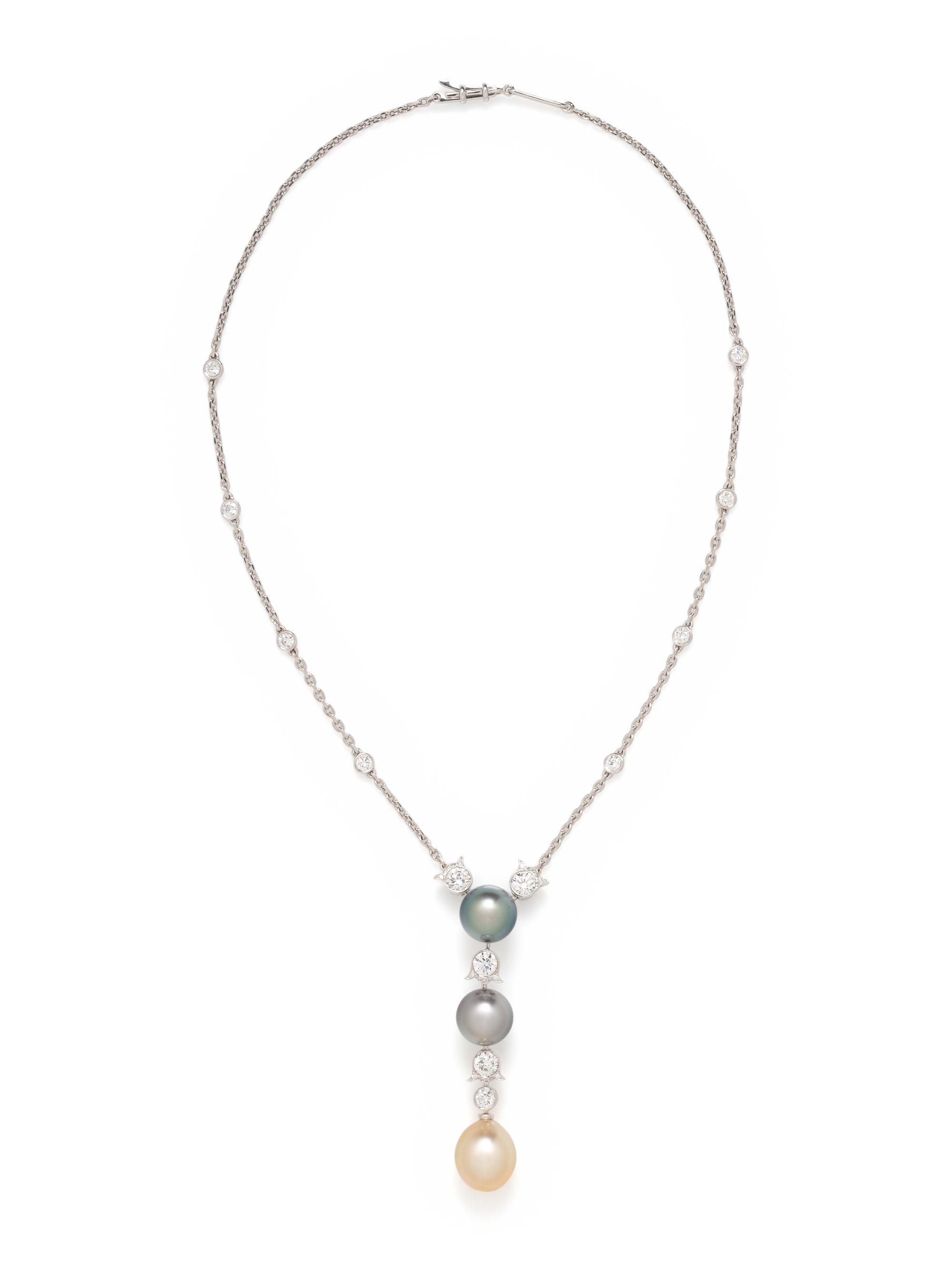 CARTIER, DIAMOND AND MULTICOLOR CULTURED TAHITIAN PEARL LAVALIER