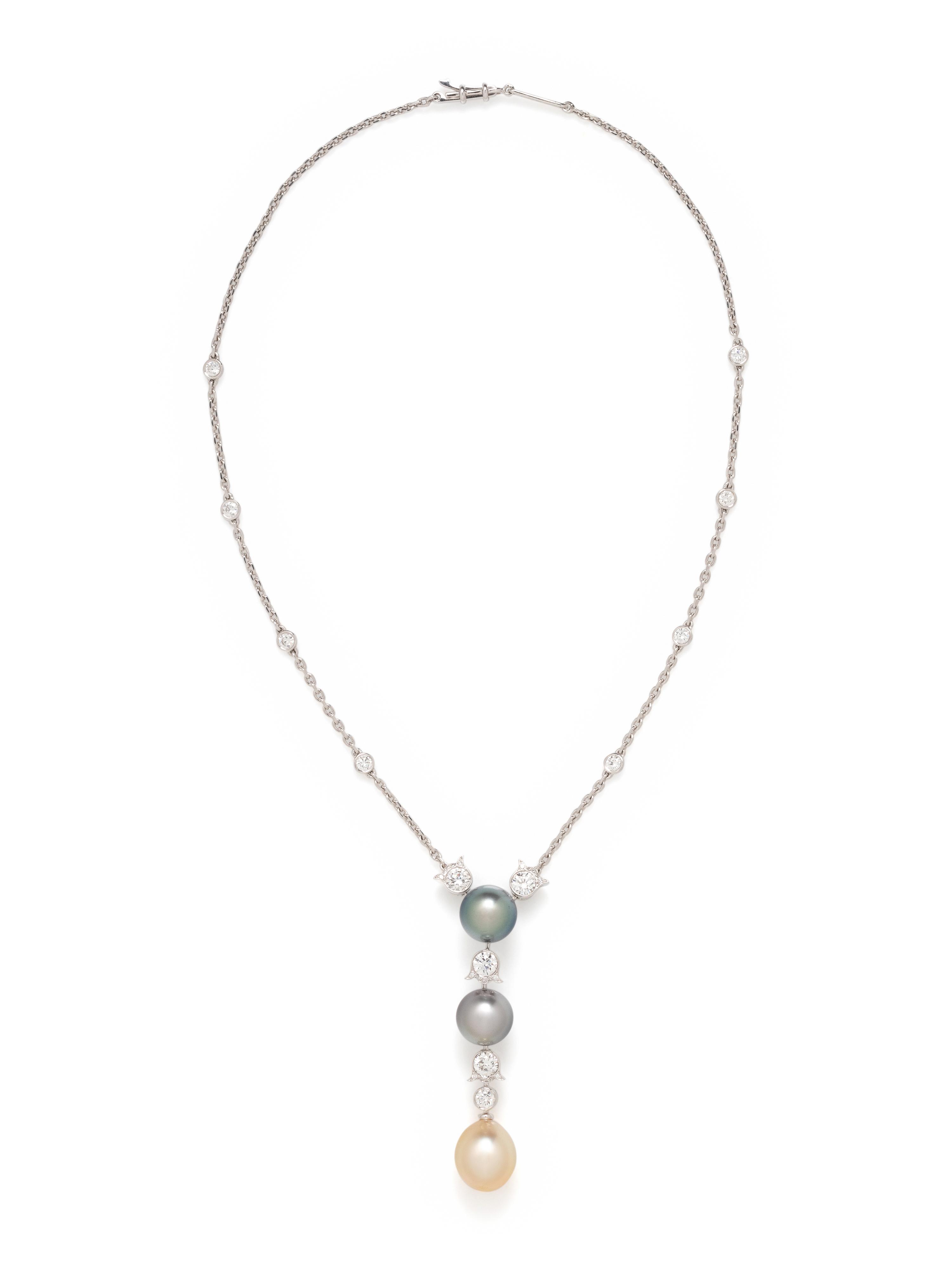 CARTIER, DIAMOND AND MULTICOLOR CULTURED TAHITIAN PEARL LAVALIER
