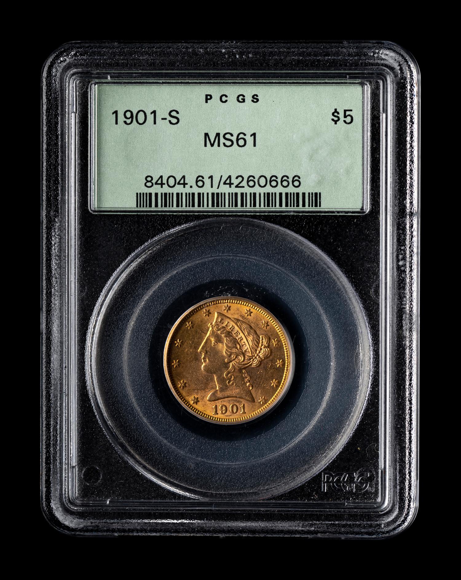 A 1901-S Liberty Head $5 Gold Coin (PCGS MS61)