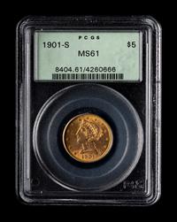 A 1901-S Liberty Head $5 Gold Coin (PCGS MS61)
