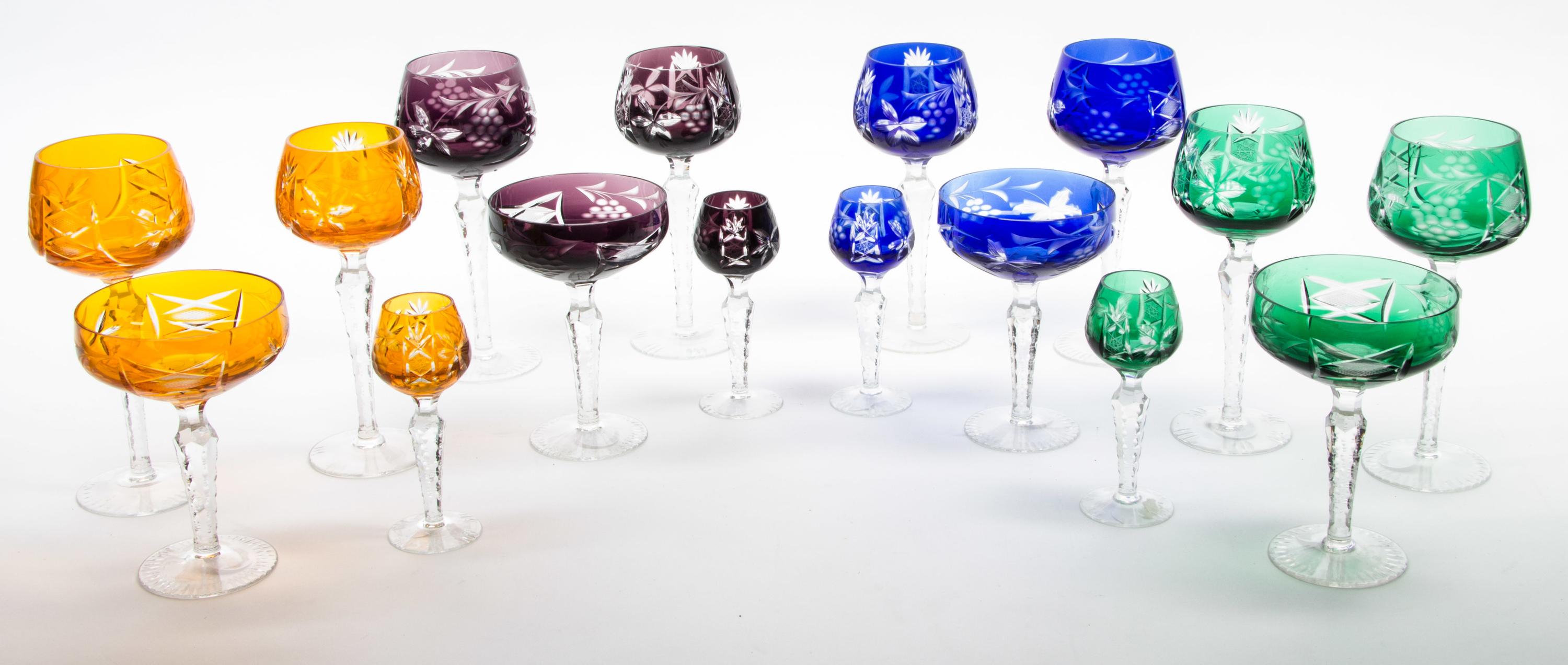 A Collection of Bohemian Cut to Clear Glass Stemware Height of tallest 7 7/8 inches.