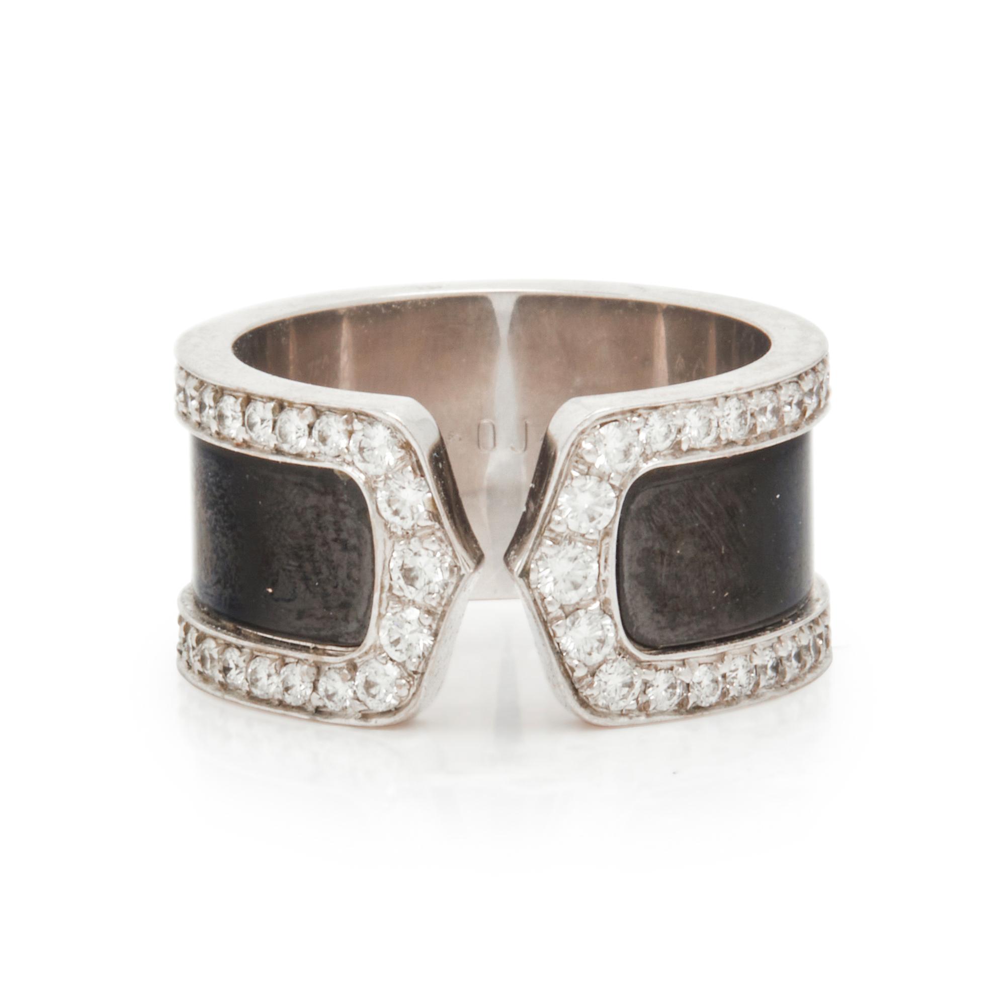 CARTIER, WHITE GOLD AND ENAMEL 'DOUBLE C' RING