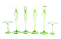 A Group of Etched Glass Table Articles Height of candlestick 16 inches. — 20TH CENTURY
