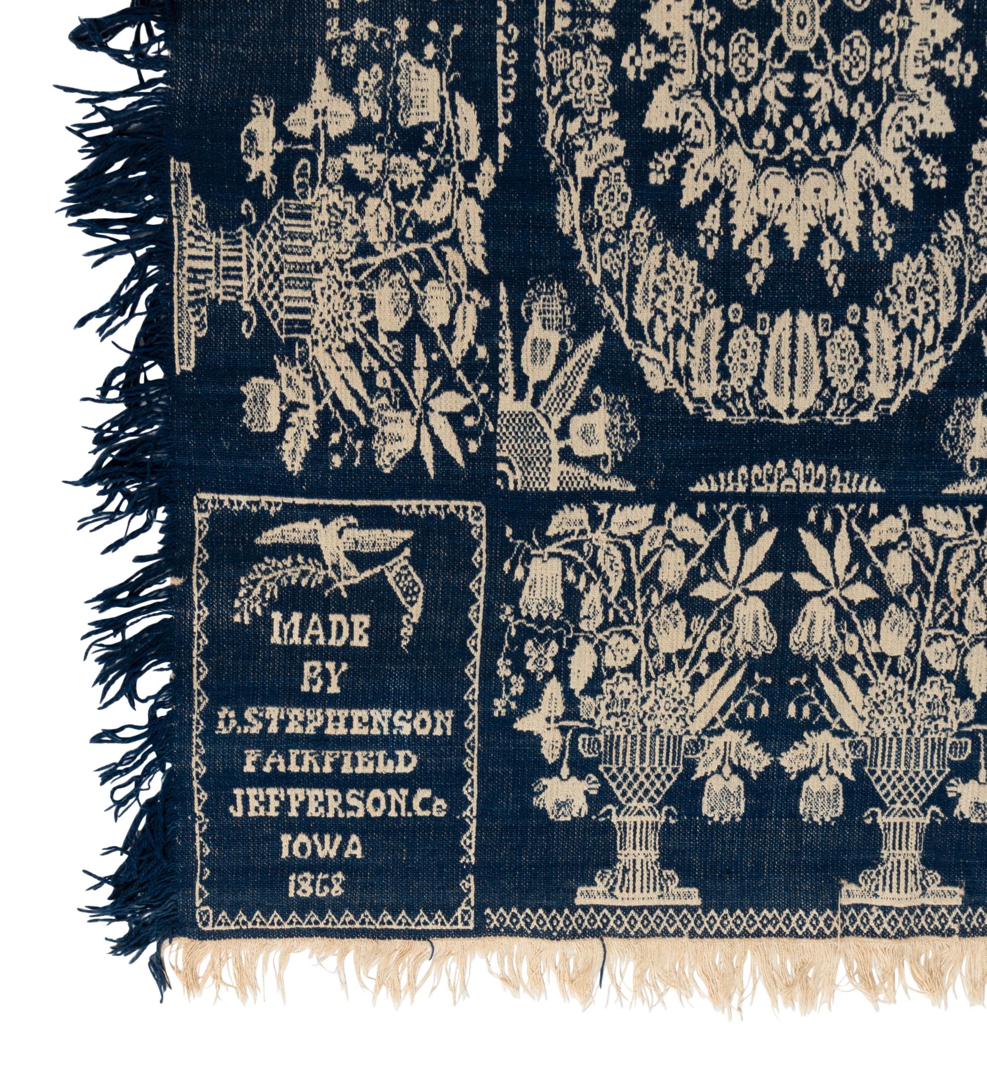 Two Jacquard Woven Cotton and Wool Coverlets