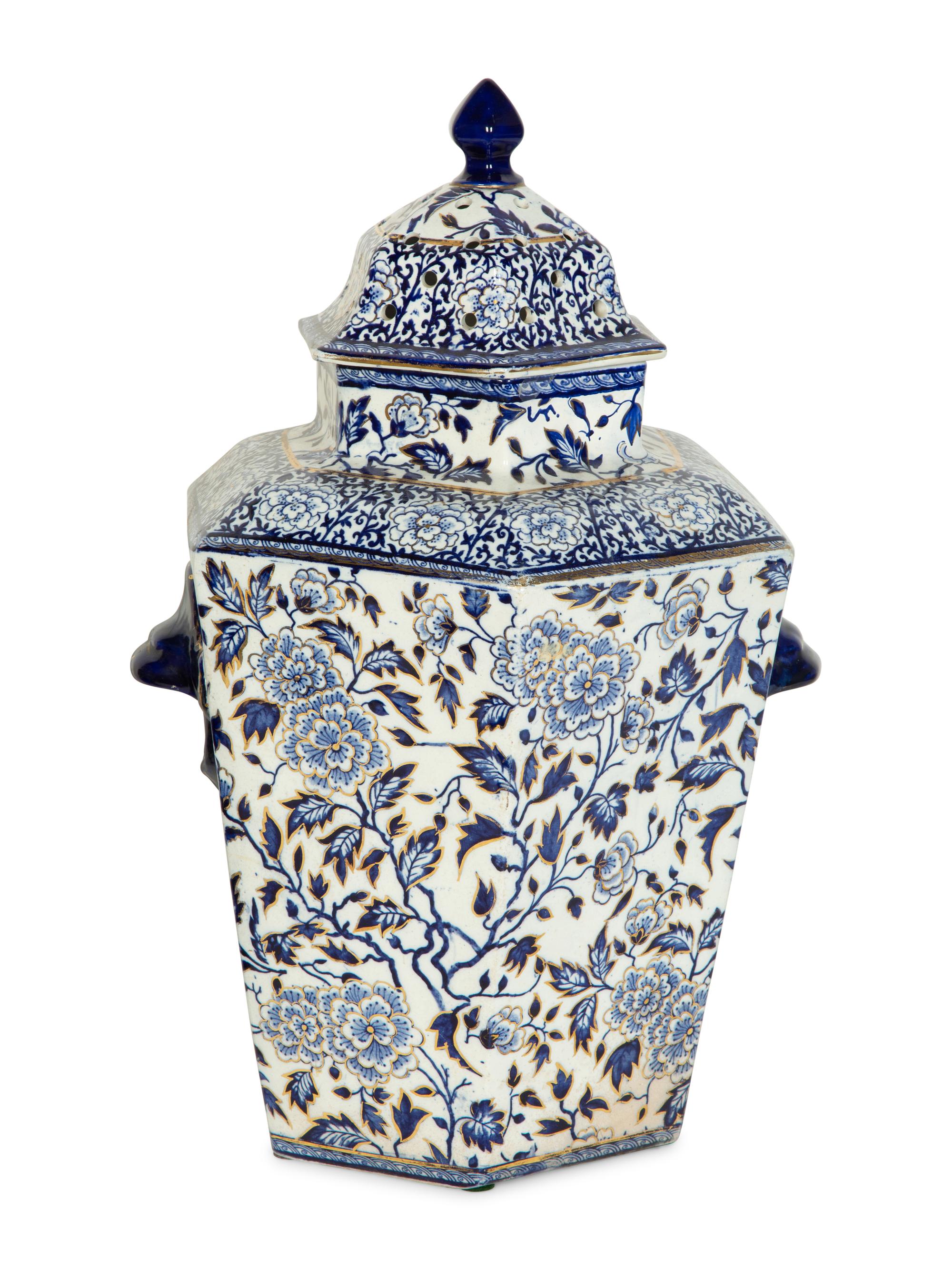 Two English Transfer-Decorated Stoneware Potpourri Vases