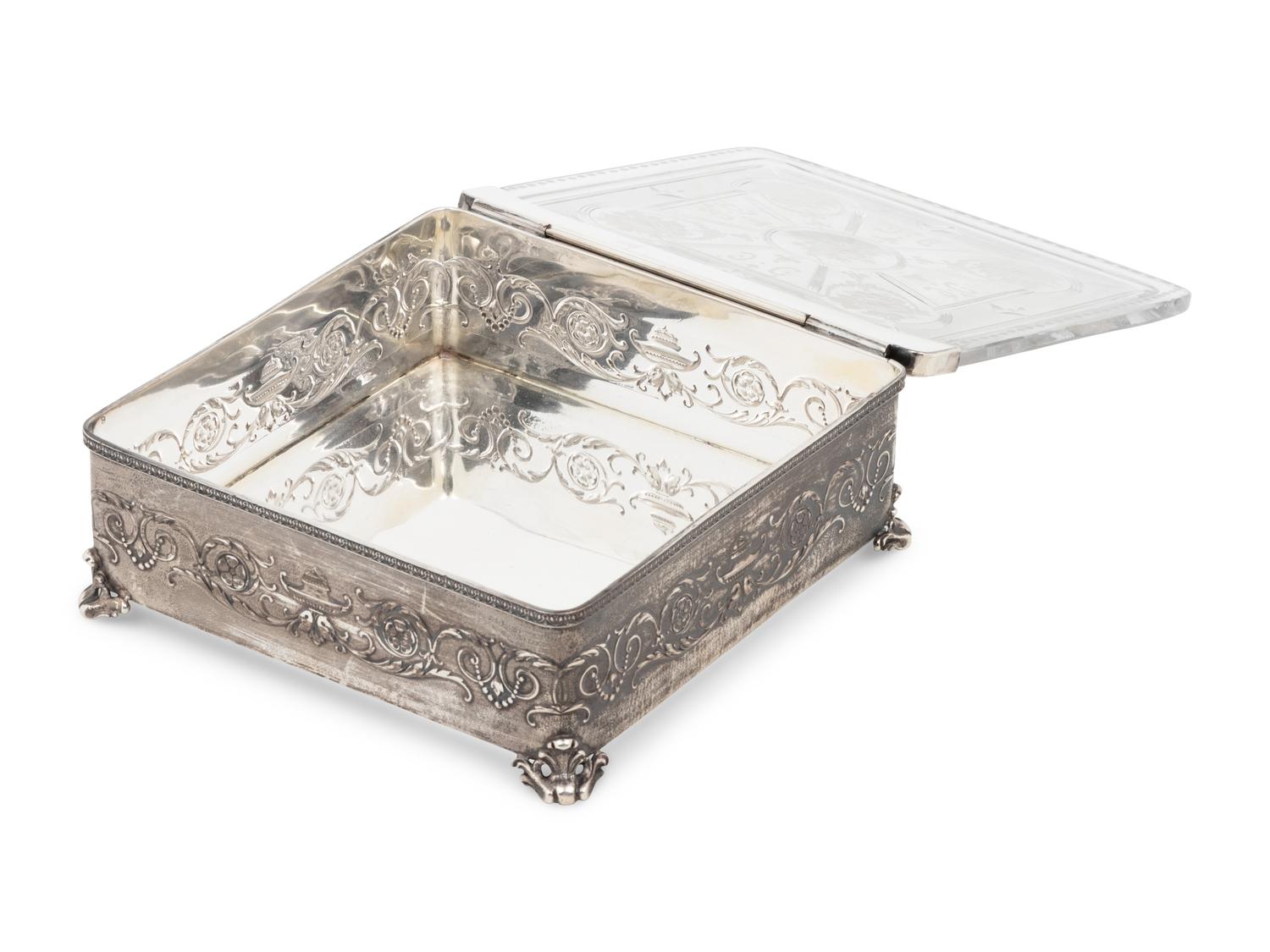 An American Silver Mounted Etched Glass Box