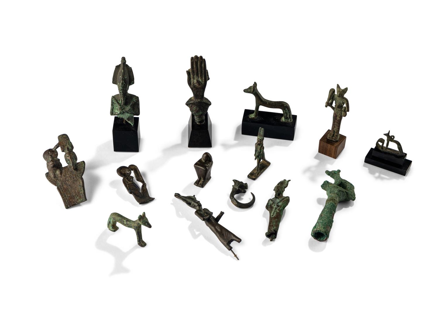 14 Egyptian Bronze Figures and Items