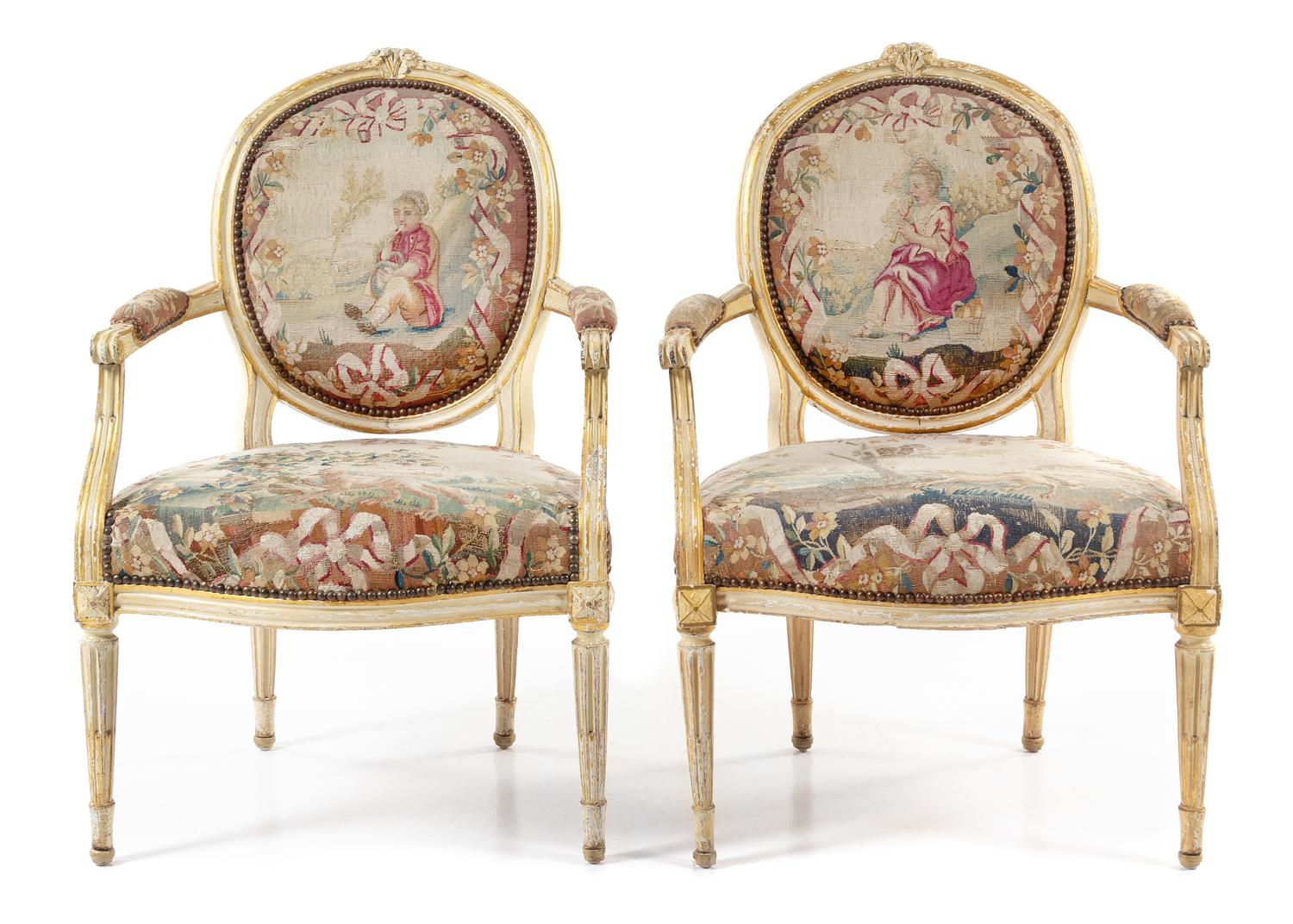 A Pair of Louis XV Painted Fauteuils Height 36 1/2 inches. — 18TH CENTURY