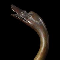 A Patinated Bronze Archaistic "Goose" Covered Censer, 18th/19th Century or Earlier 清中期或更早 仿古銅鳧香薰