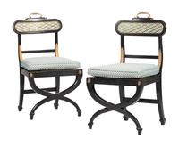 A Pair of Neoclassical Style Ebonized Curule Side Chairs