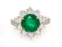 A Platinum, Yellow Gold, Emerald and Diamond Ring, 6.25 dwts.
