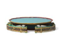 A Mintons Majolica Lazy Susan Together with a Set of Four Miniature English Majolica Planters