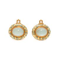 ELIZABETH GAGE, AQUAMARINE, ENAMEL, AND DIAMOND CLIP EARRINGS