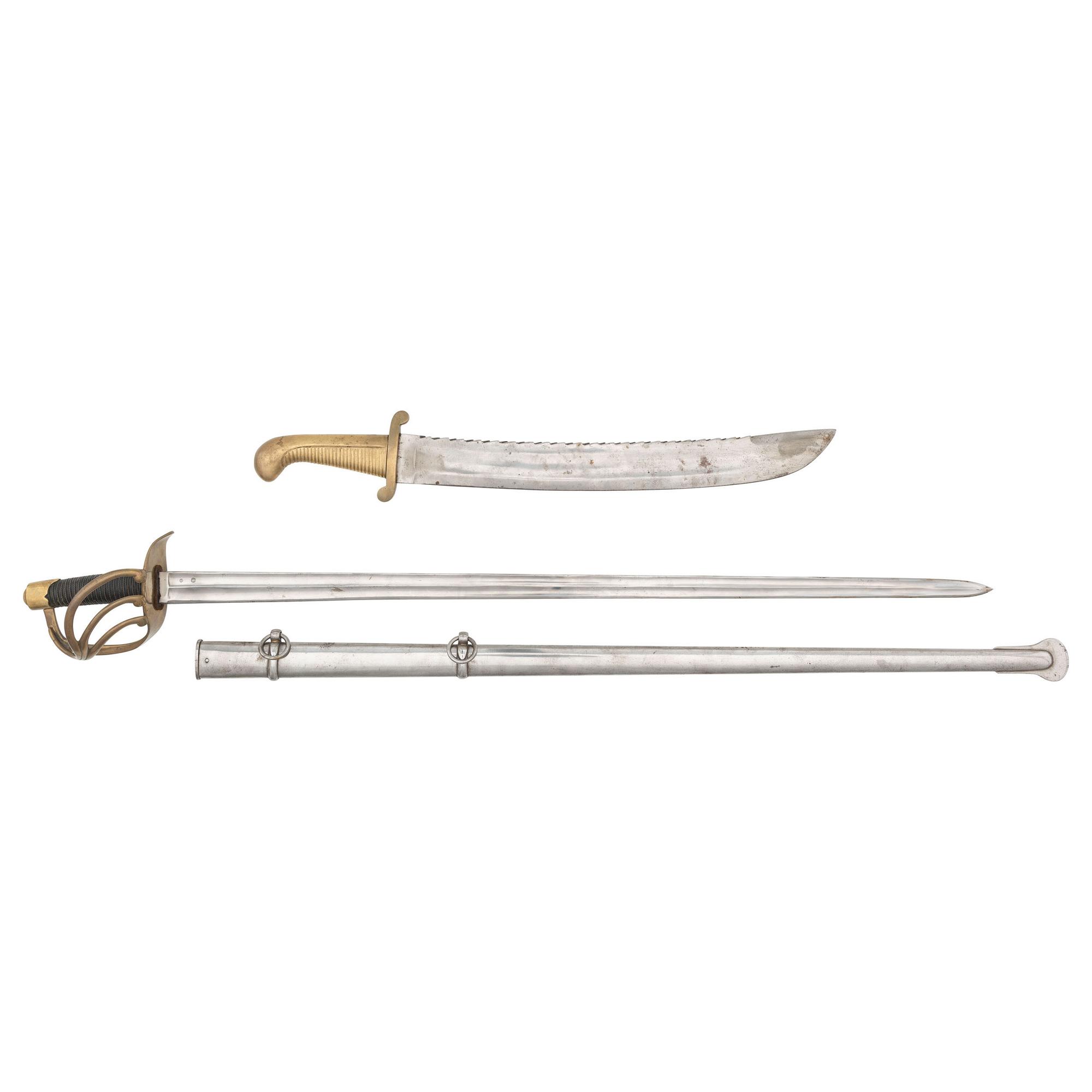 Two Reproduction Edged Weapons: Russian Model 1827 Falchion and French AN XIII Saber