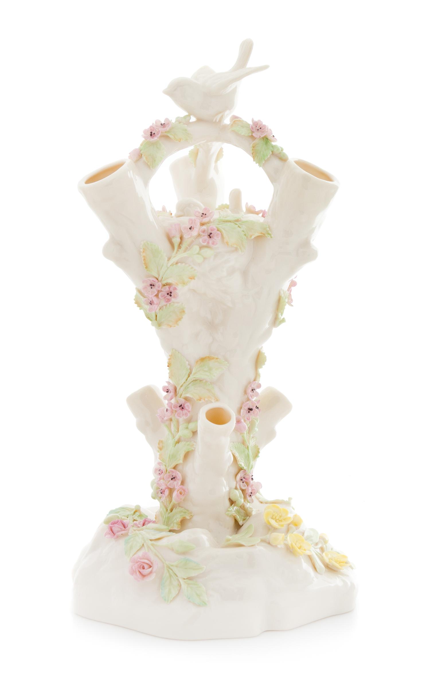 A Belleek Bird's Nest Stump Vase Height 12 inches. — SEVENTH GOLD MARK (1980-1993)