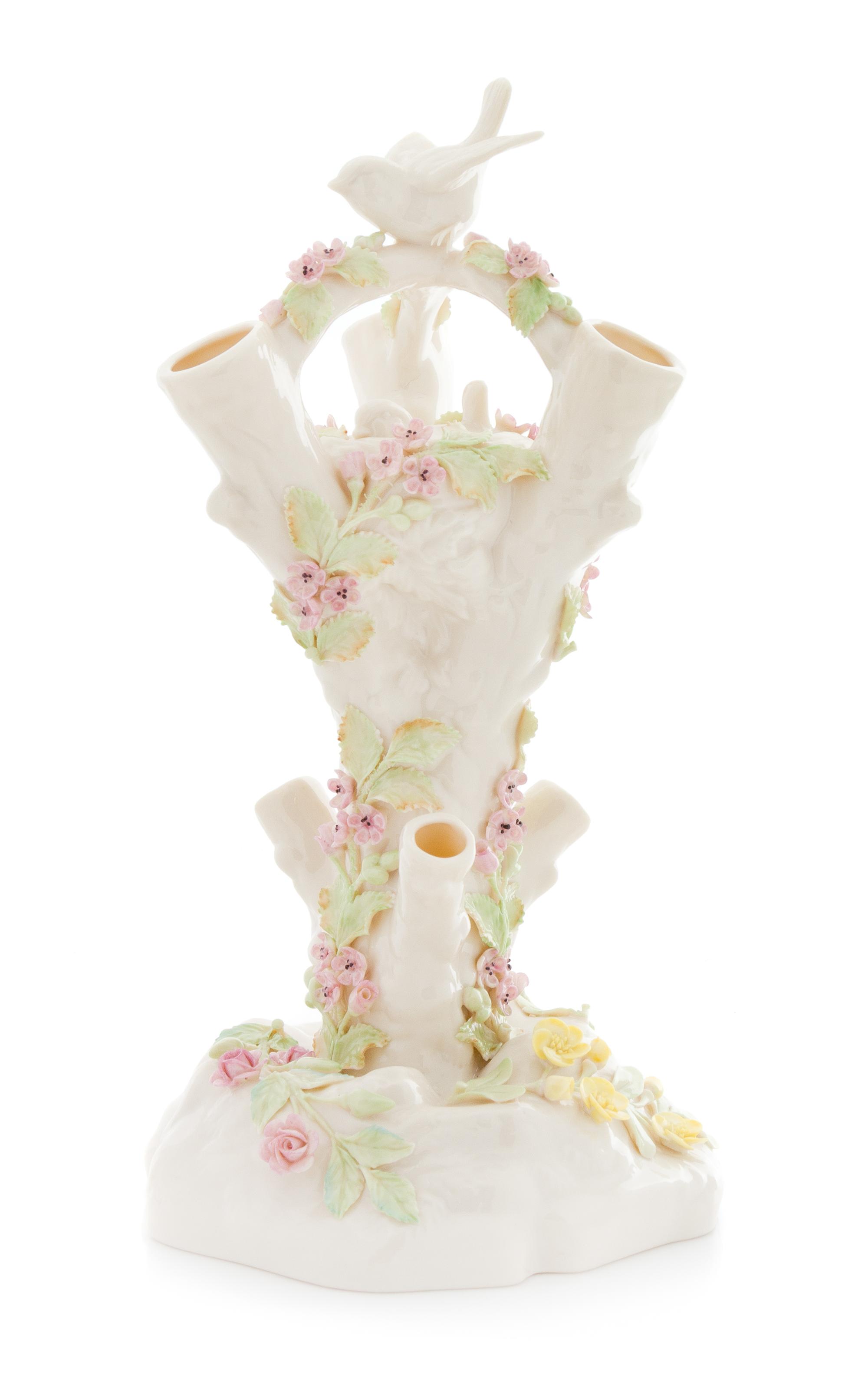 A Belleek Bird's Nest Stump Vase Height 12 inches. — SEVENTH GOLD MARK (1980-1993)