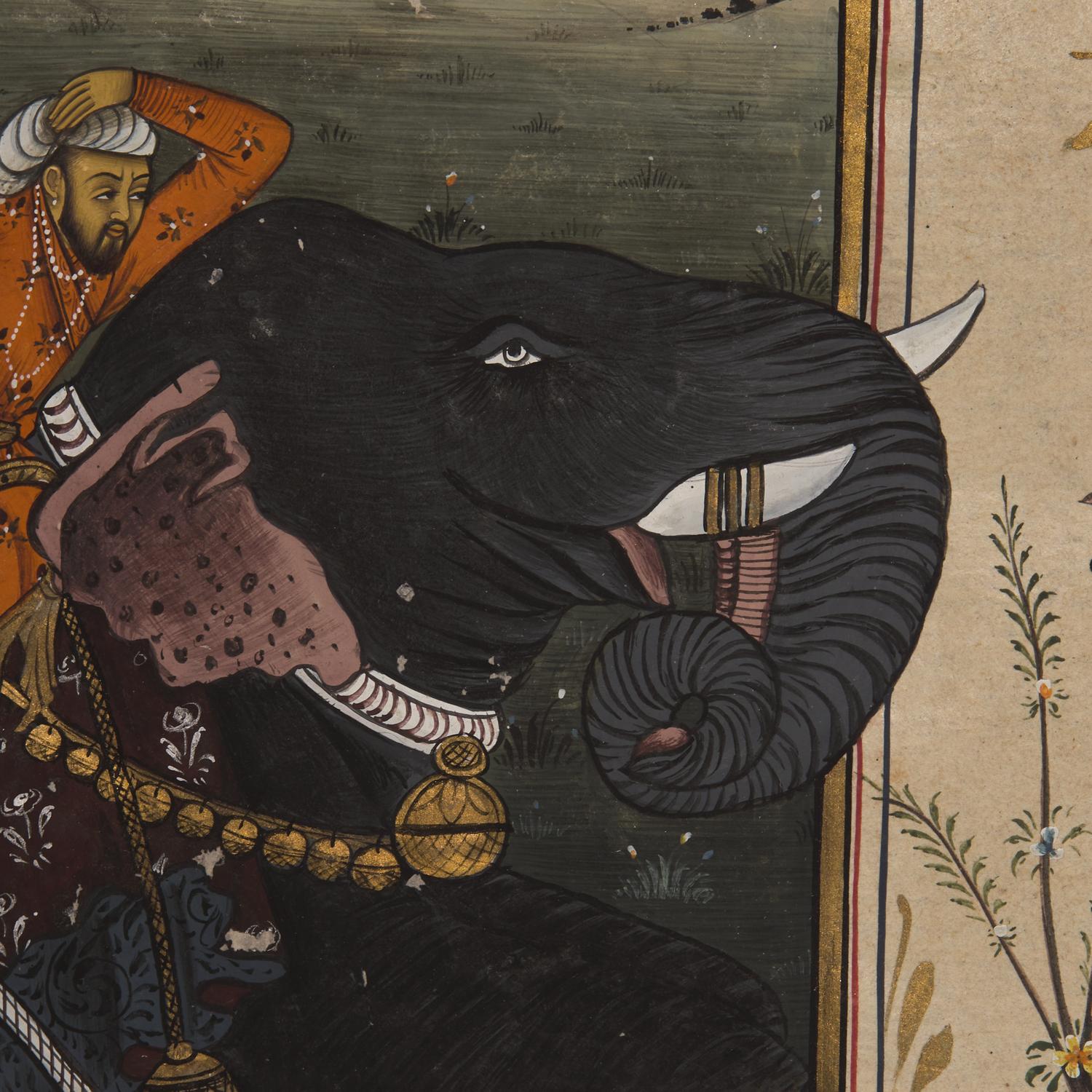 A Folio Painting of a Striding Elephant with Mahout at Sunset, North India, 20th Century