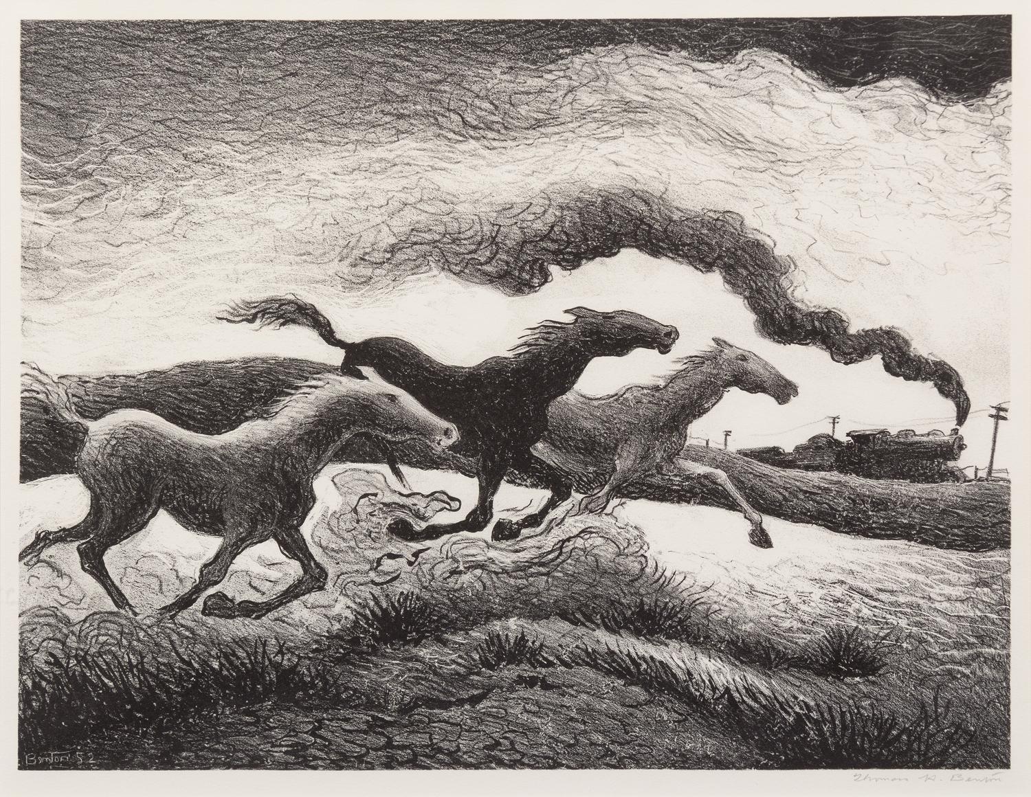 Thomas Hart Benton, (American, 1889-1975), Running Horses, 1955