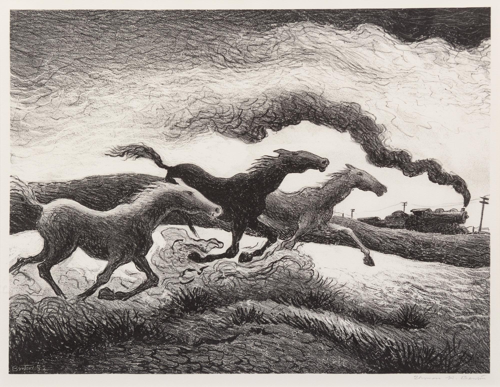 Thomas Hart Benton, (American, 1889-1975), Running Horses, 1955