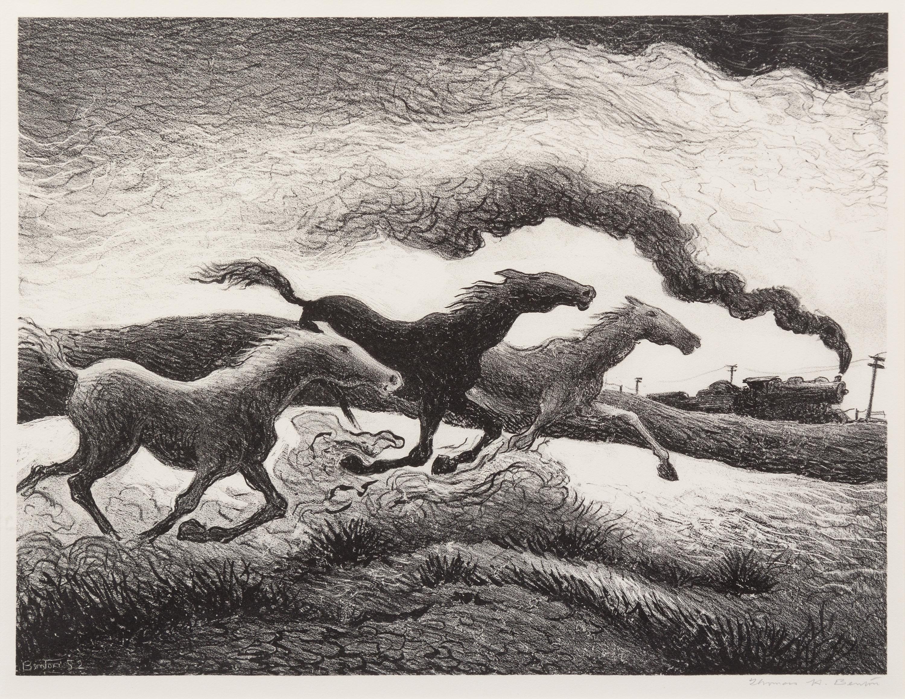 Thomas Hart Benton, (American, 1889-1975), Running Horses, 1955