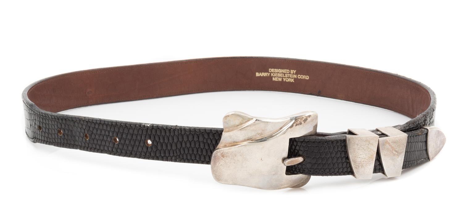A Barry Kieselstein Cord Black Embossed Leather Belt, 37".