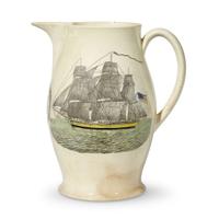 Transfer-printed and enameled creamware presentation jug England, circa 1800