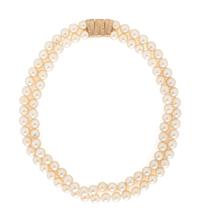 DOUBLE STRAND CULTURED PEARL AND DIAMOND NECKLACE