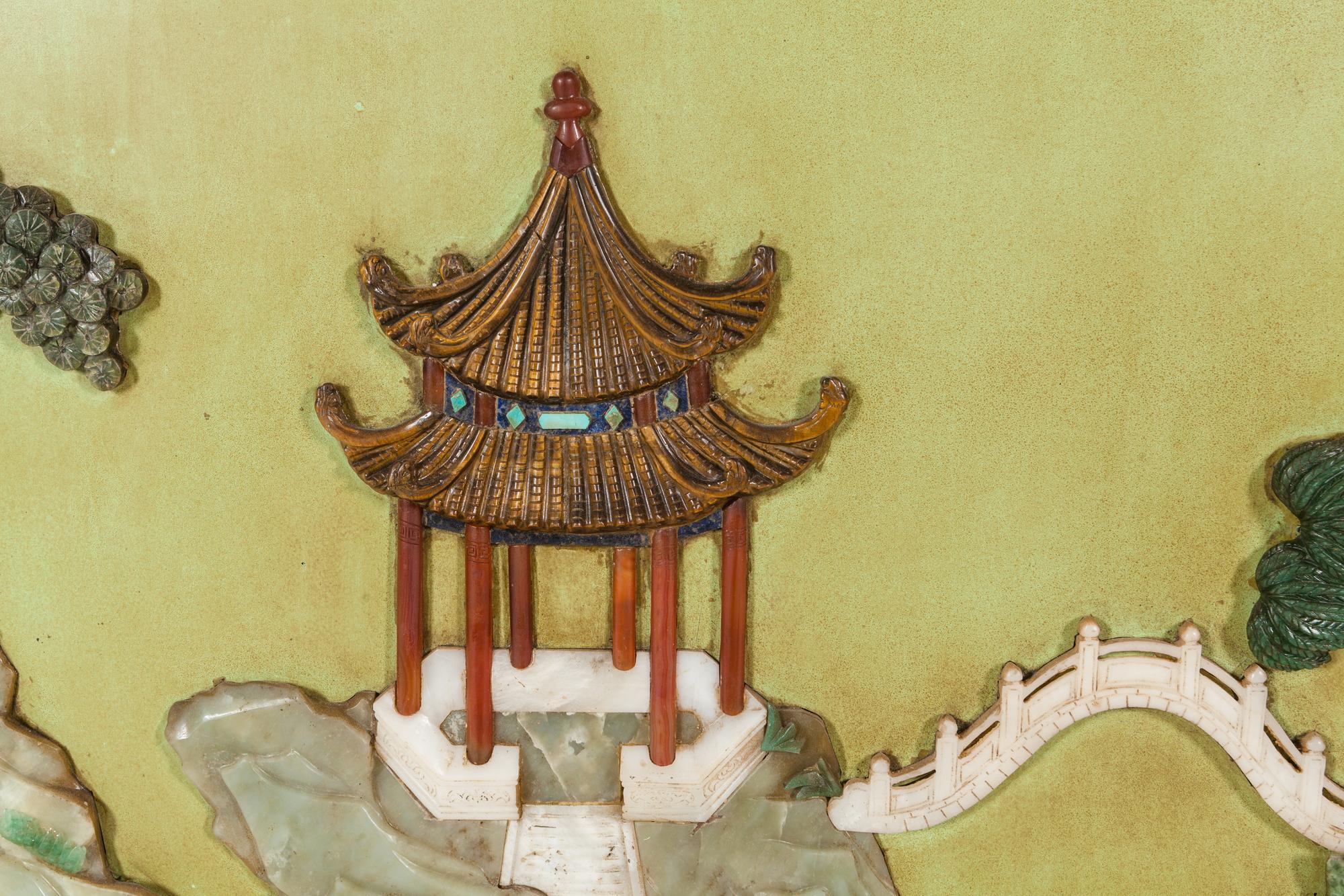 A Pair of Chinese Export Gilt Bronze-Framed Hardstone Inset Lacquered Wall Panels — 20TH CENTURY