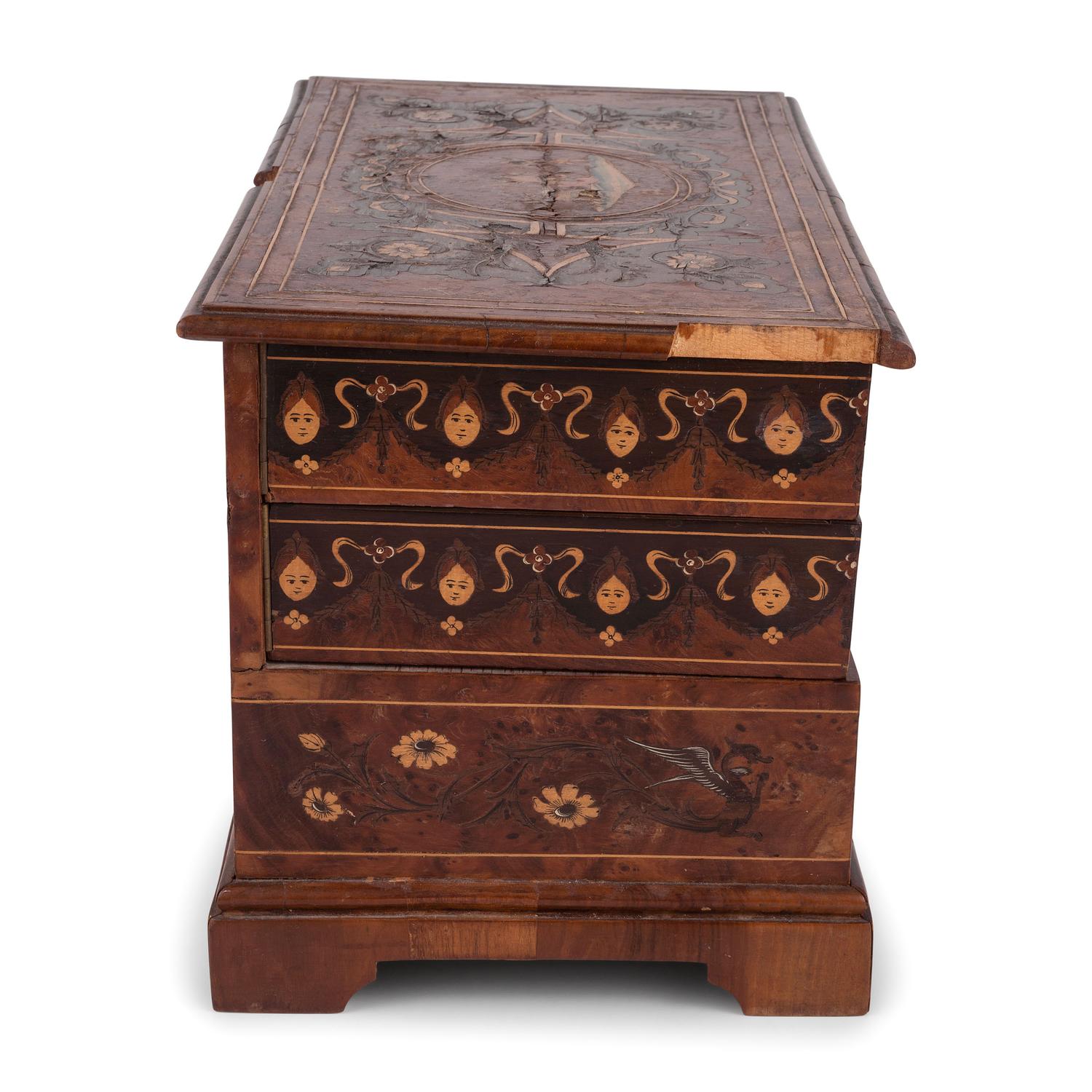 A Continental Marquetry Jewelry Casket
