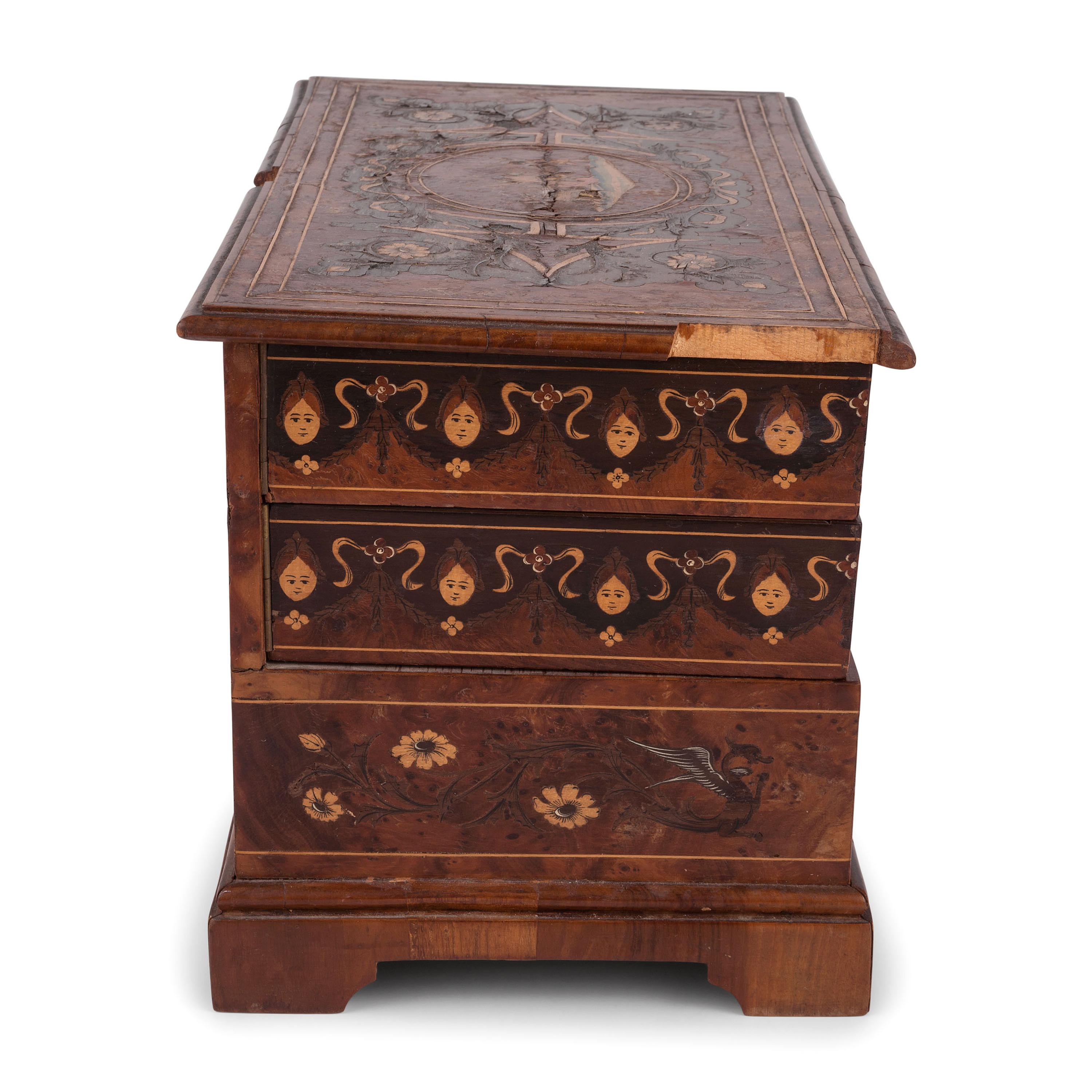 A Continental Marquetry Jewelry Casket