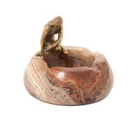 An Art Deco Turned Stone and Gilt Bronze Figural Ash Receiver Width 5 3/4 inches. — FIRST HALF 20TH CENTURY