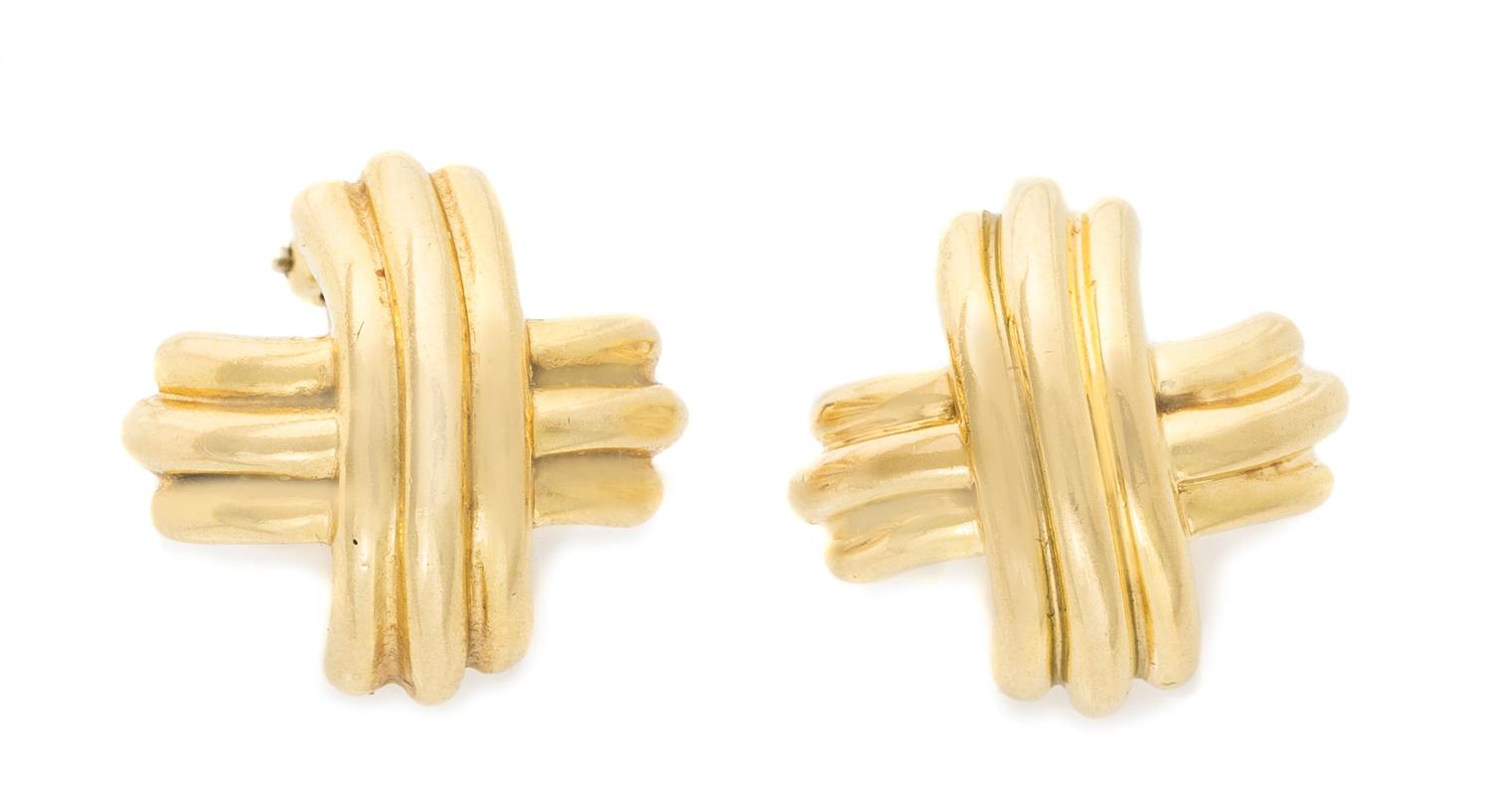 A Pair of 18 Karat Yellow Gold Criss-Cross Earclips, Tiffany & Co., 8.40 dwts.