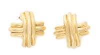 A Pair of 18 Karat Yellow Gold Criss-Cross Earclips, Tiffany & Co., 8.40 dwts.