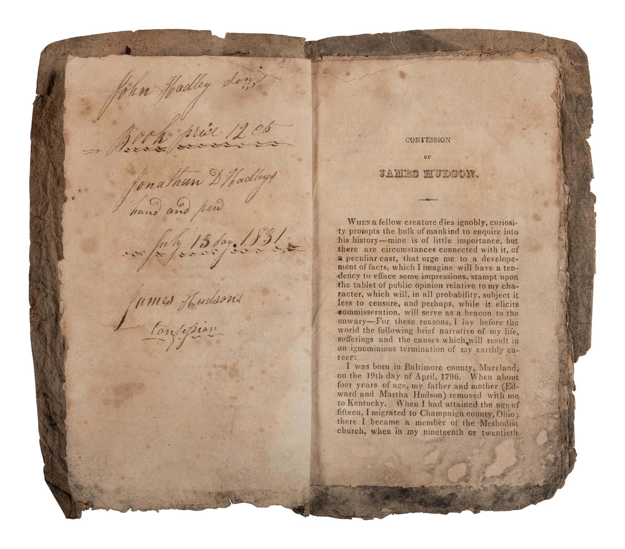 [WESTERN AMERICANA]. Scarce pamphlet related to the 1824 murder of nine Native Americans in Indiana, and the execution of the white perpetrators.