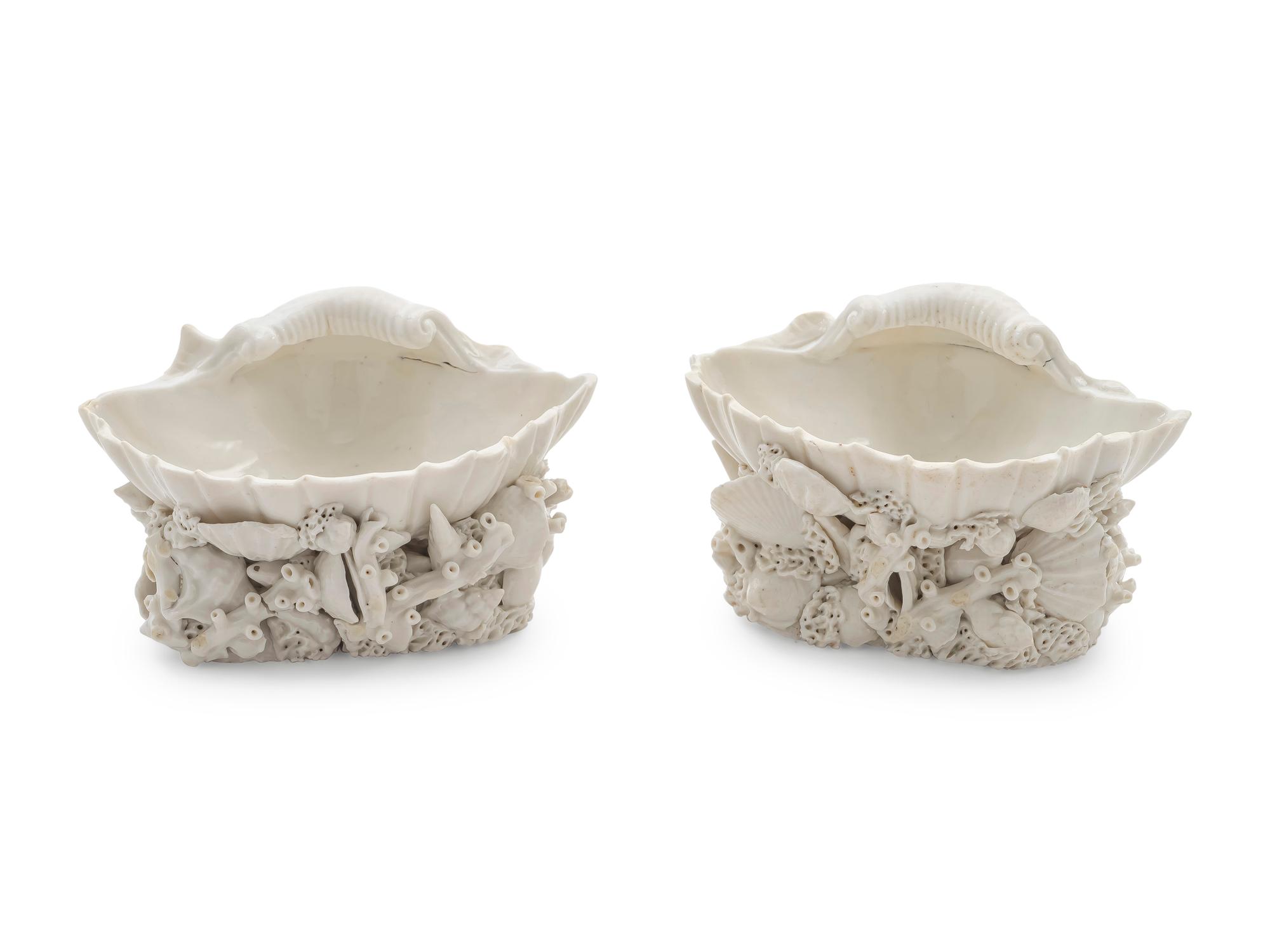 A Pair of White Glazed Porcleain Salts — C. 1755