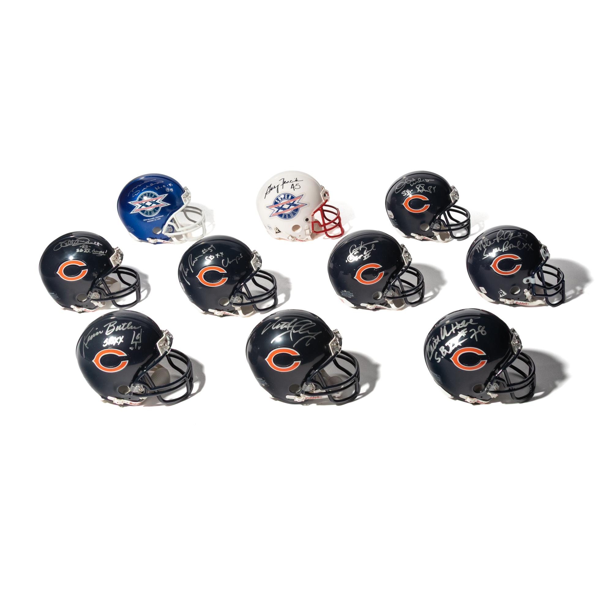 A Collection of Chicago Bears Super XX Signed Autograph Mini Helmets (21)