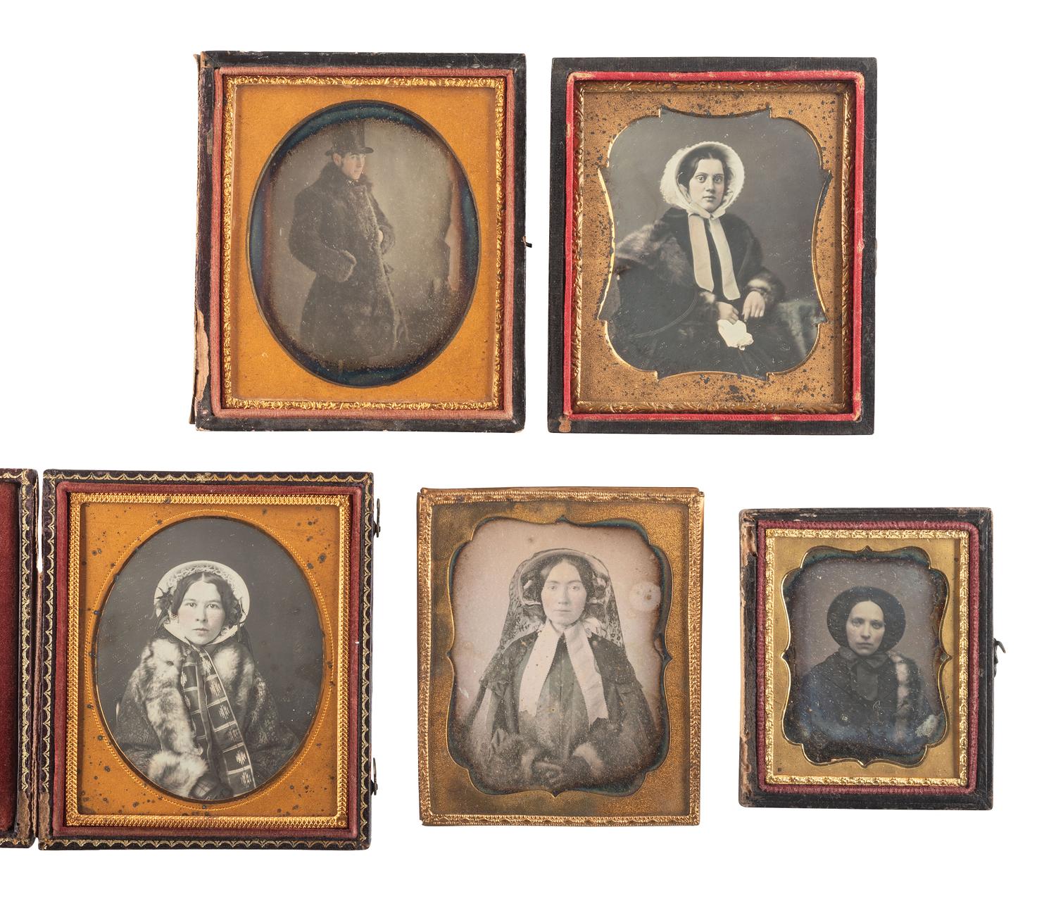 [EARLY PHOTOGRAPHY]. A group of 10 assorted wet plate images of subjects wearing fur garments and accessories, including: