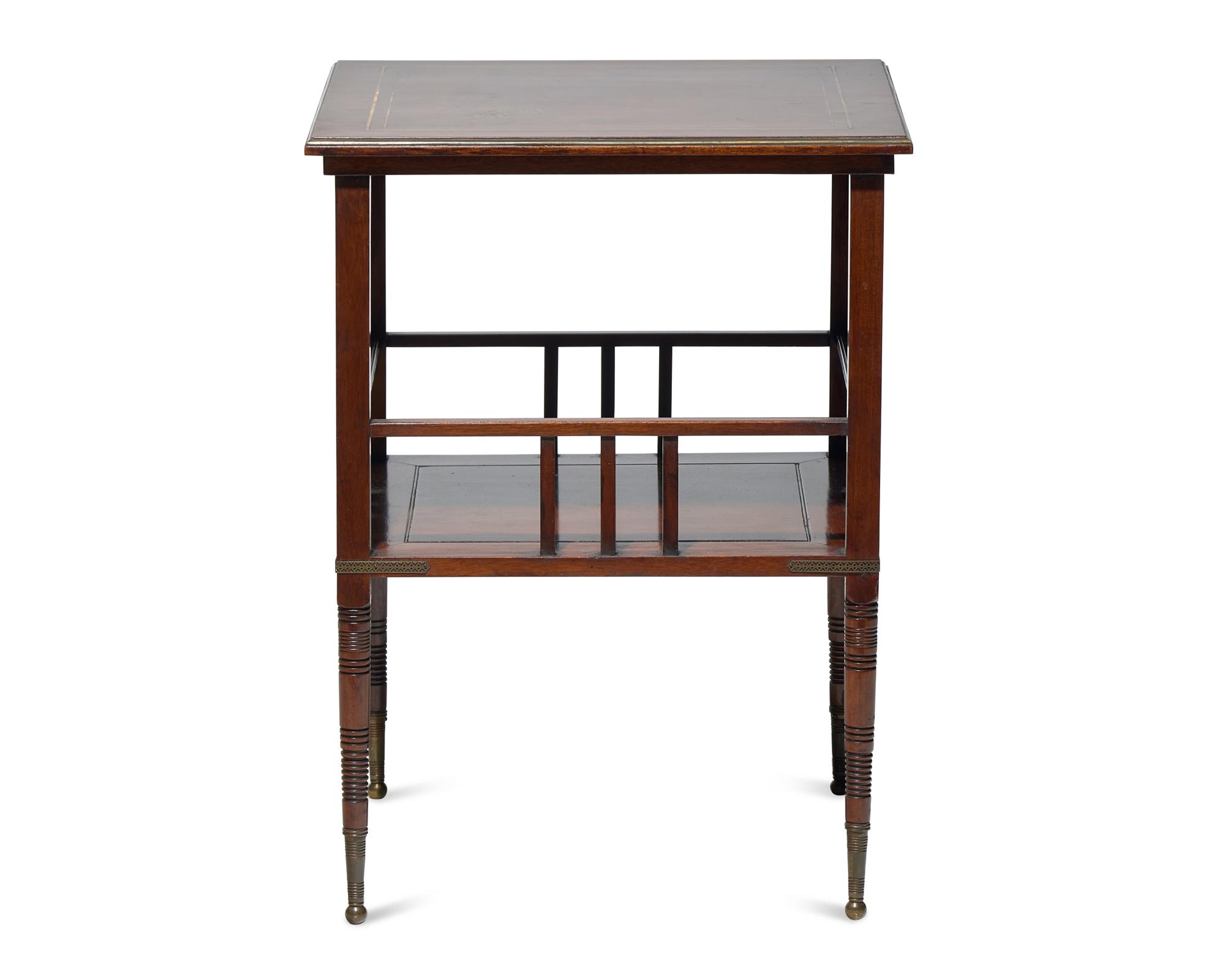 An Aesthetic Inlaid Amaranth Tiered Table, A. & H. Lejambre, Philadelphia, PA, Circa 1880