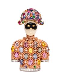 An 18 Karat Rose Gold, Multigem, Diamond, Hardstone and Enamel Harlequin Pendant/Brooch, A. Nardi, 37.85 dwts.