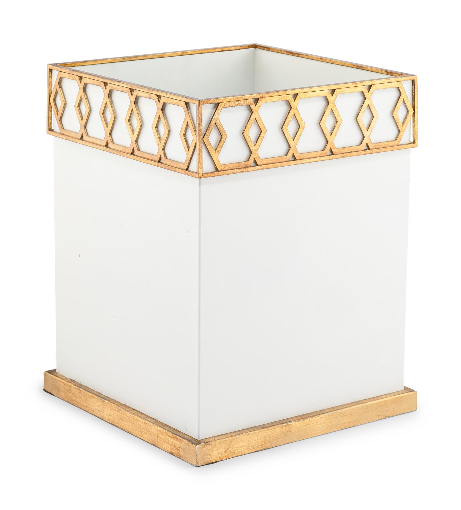 A Contemporary White Painted and Gilt Metal Jardinière or Waste Basket