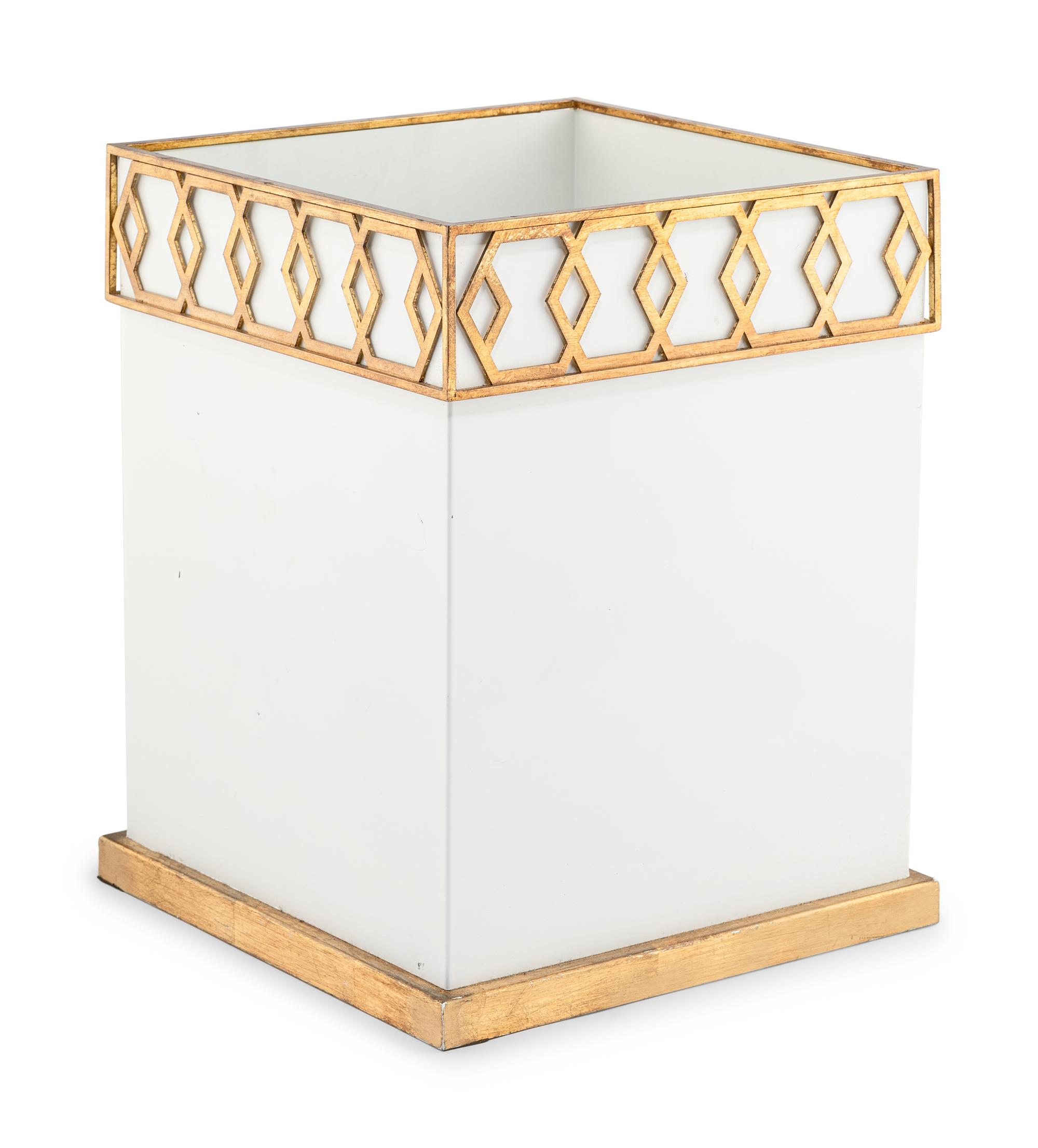 A Contemporary White Painted and Gilt Metal Jardinière or Waste Basket