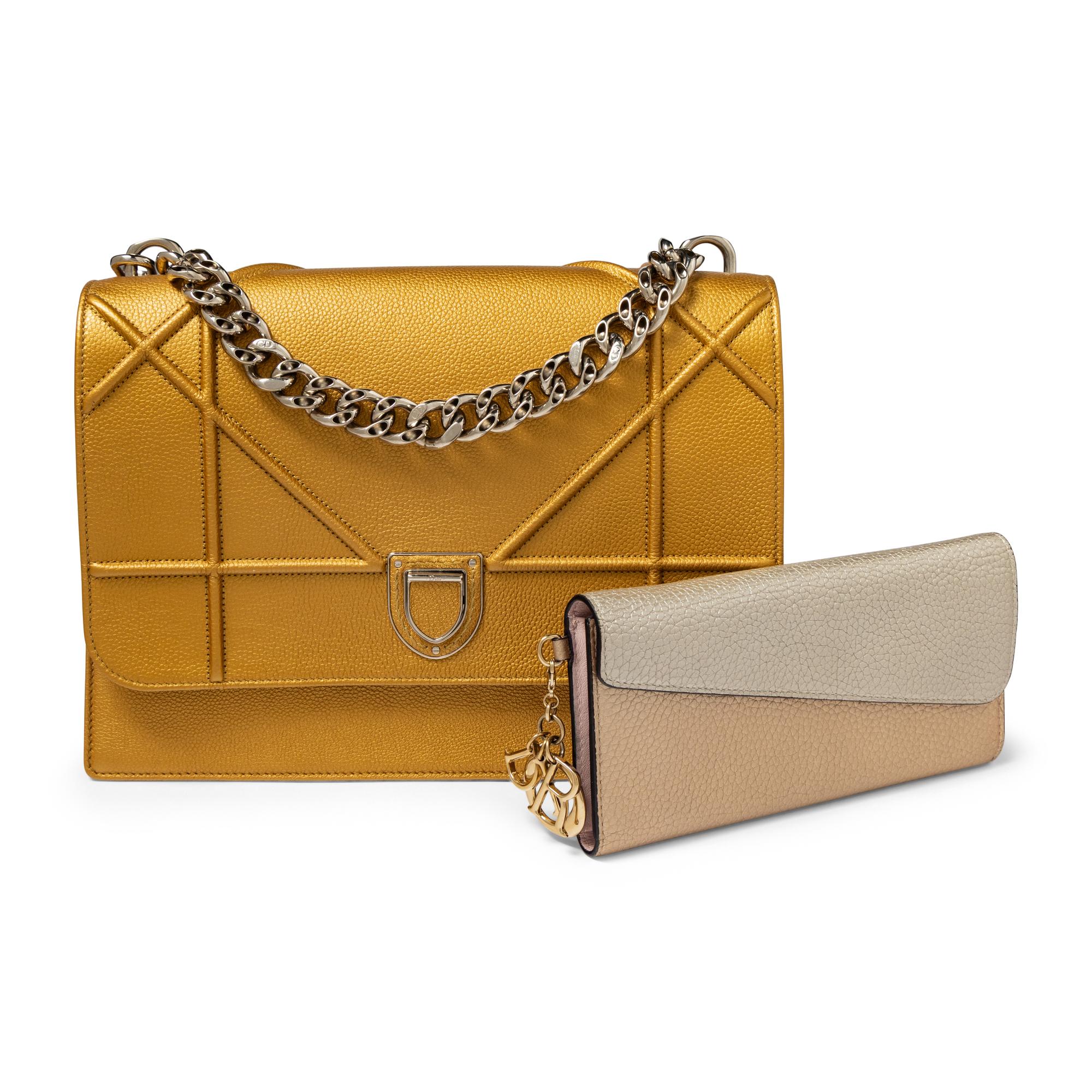 CHRISTIAN DIOR, METALLIC DIORAMA FLAP BAG & WALLET